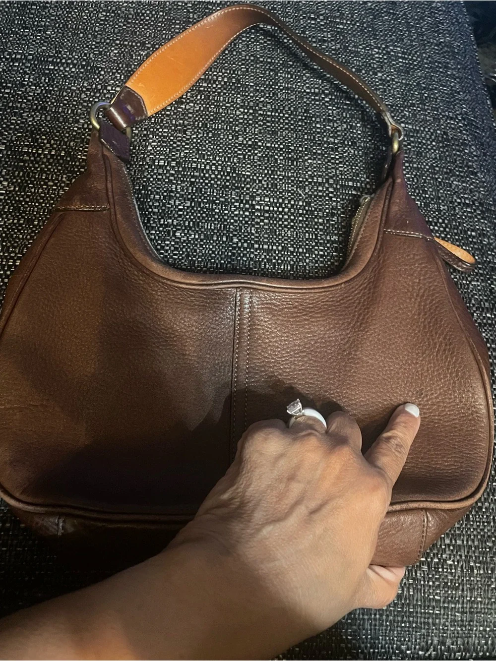 Coach Brown Pebbled Leather Hobo Shoulder Bag with Brass Hardware.